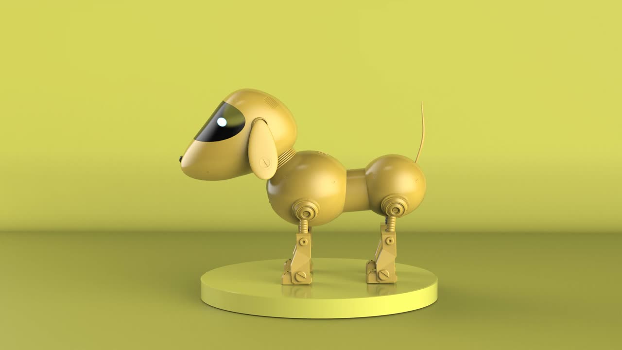 perro robot amarillo sobre fondo amarillo