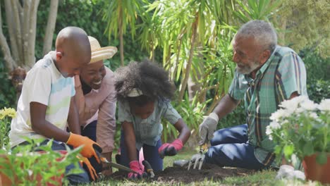 family gardening during a sunny day