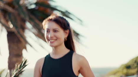 Runner-woman,-nature-and-beach-with-training