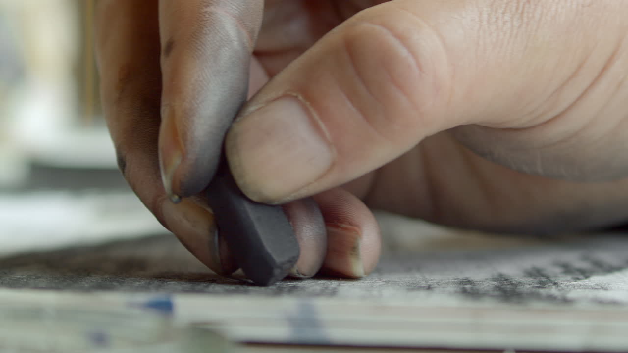 Circular arc creation kneaded charcoal eraser on frame