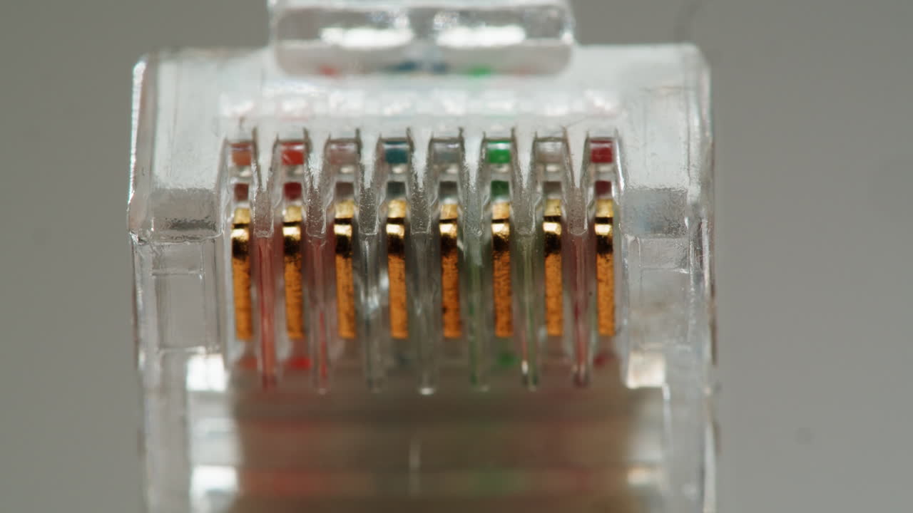 Close-up view of an RJ45 Ethernet connector