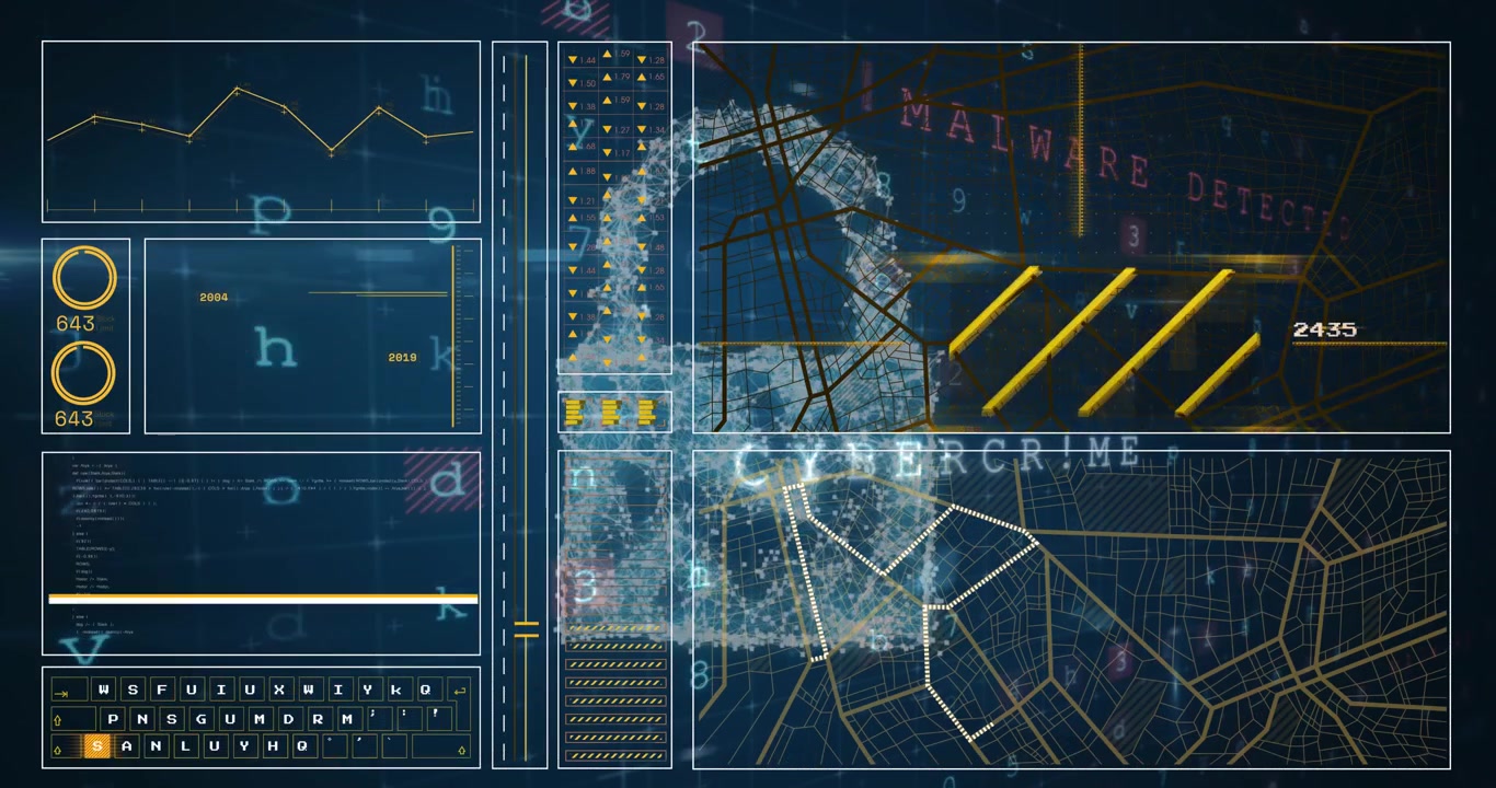 Animation of interface with data processing over security shield icon against blue background