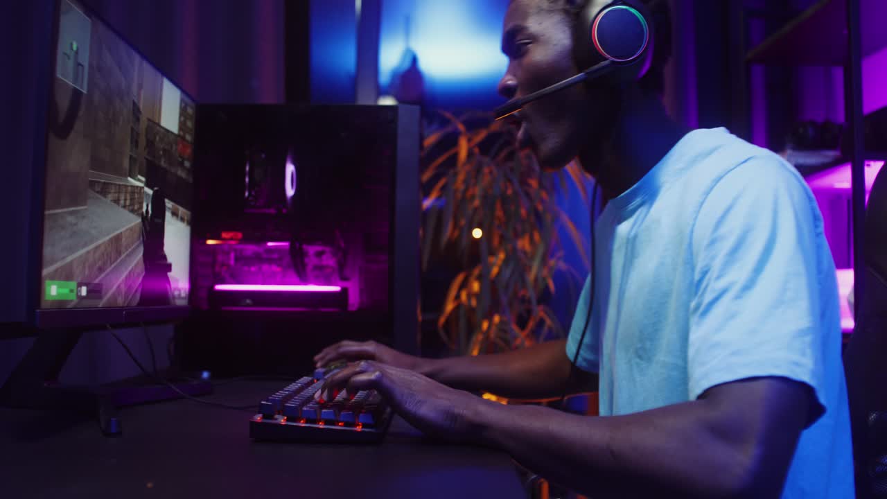 Gaming Setup with Headset and Computer