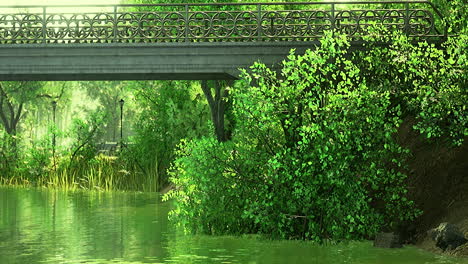serenity blooms under the bridge as nature embraces the tranquil waters