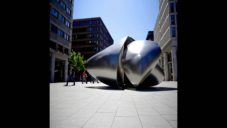 Escultura de metal moderna en una plaza de la ciudad