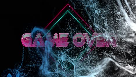 animation of game over text over glowing moving wave and geometrical shapes