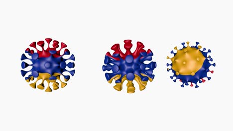 3d animación coronavirus 2019-ncov de armenia. bandera armenia en las esferas de bola de virus covid19, en fondo blanco. canal alfa
