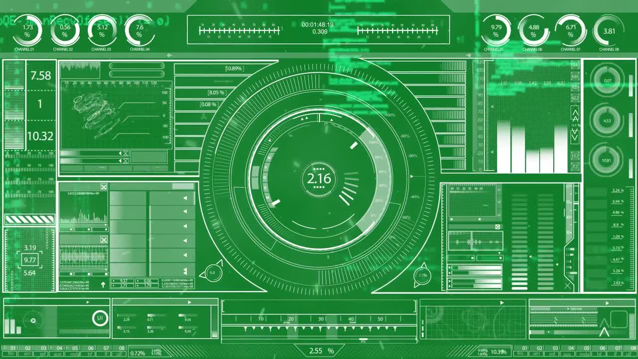 Animation of data processing on green background
