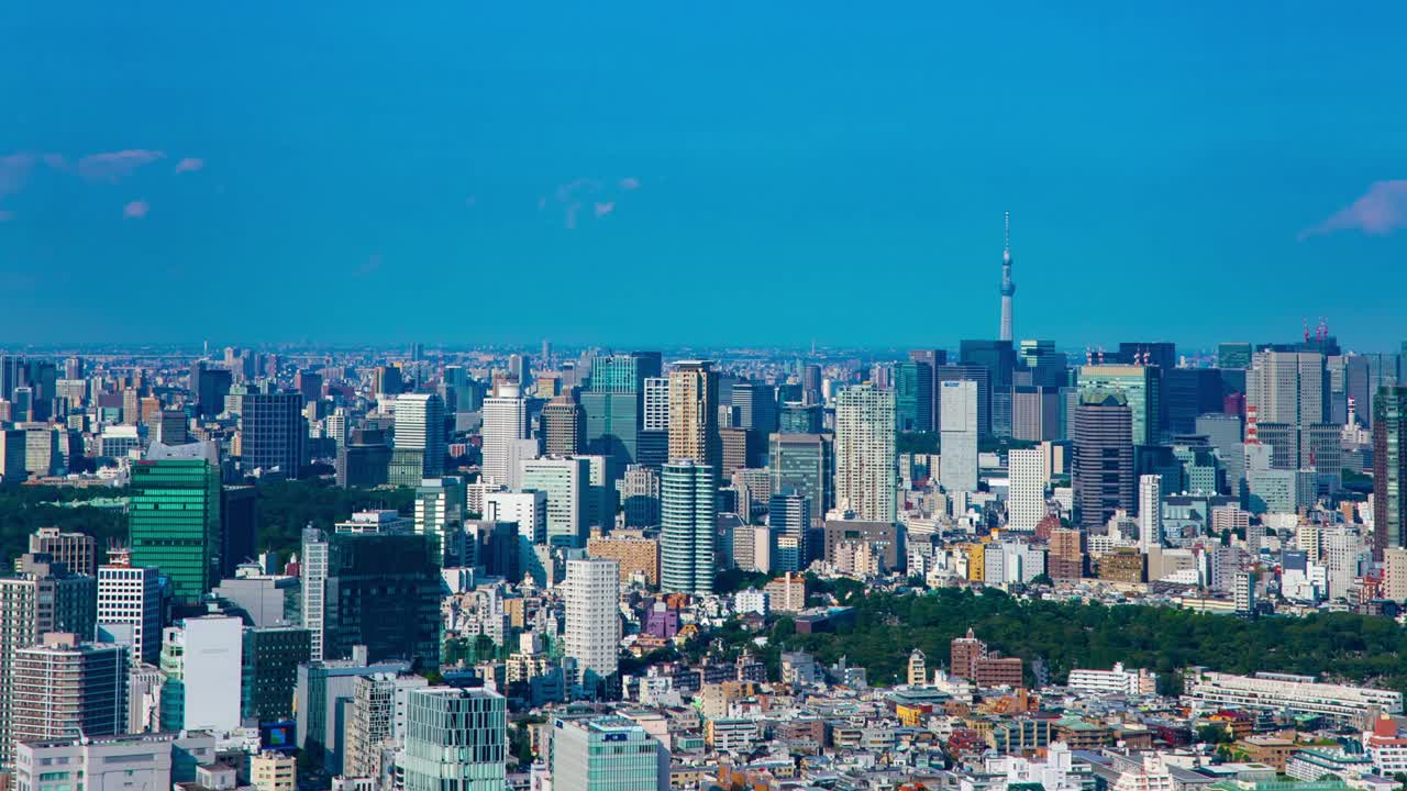 도쿄 스카이 트리 뒤의 아오야마 지역의 도시 풍경의 타임스 높은 각도