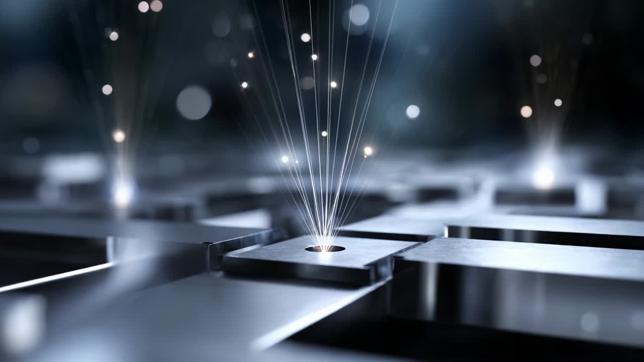 The mesmerizing interaction of light beams emanating from strategically placed metallic surfaces, creating a captivating visual display that illustrates the intricate relationship between technology and art in modern design