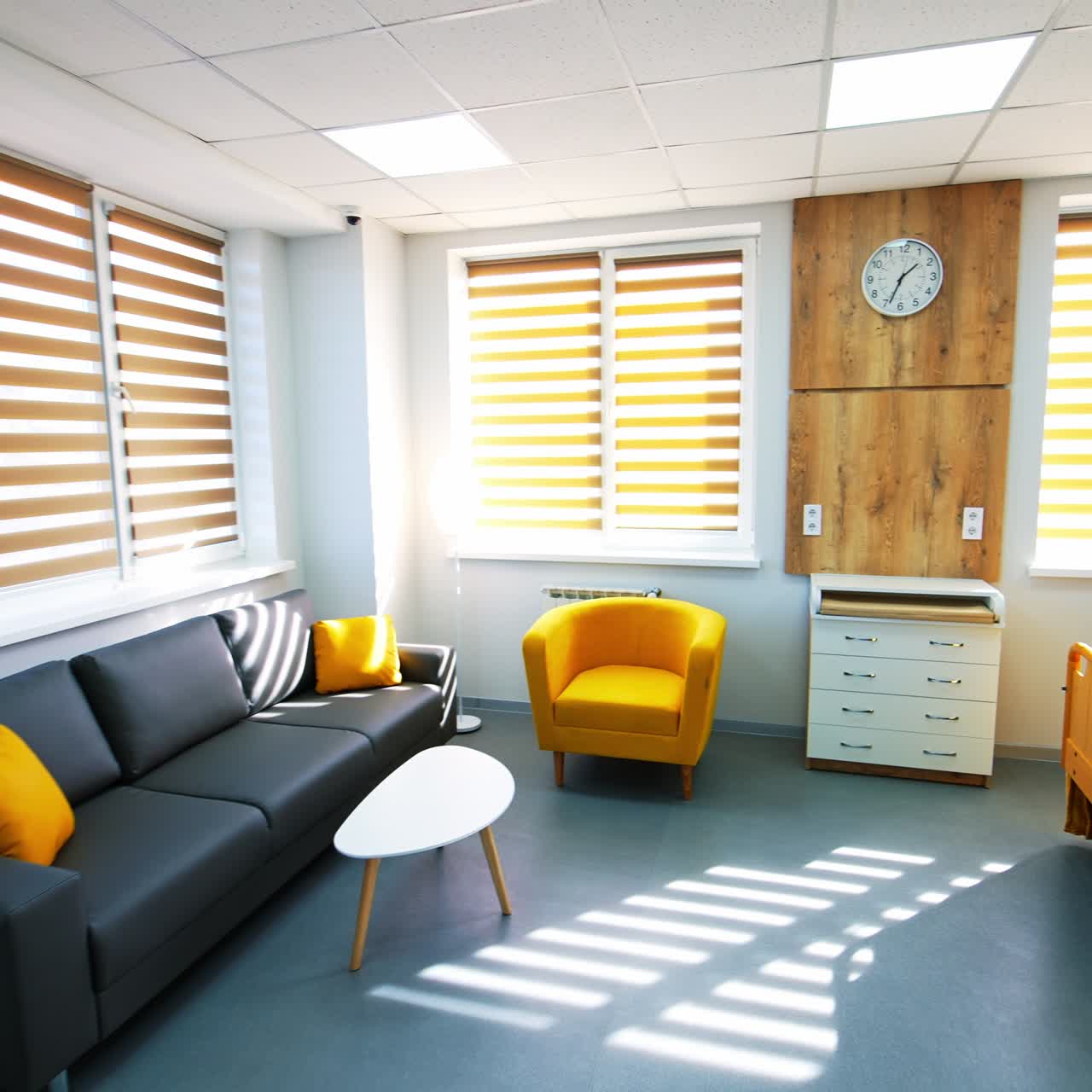 Cozy big room for mothers after giving birth. Beautifully furnished ward in modern maternity hospital