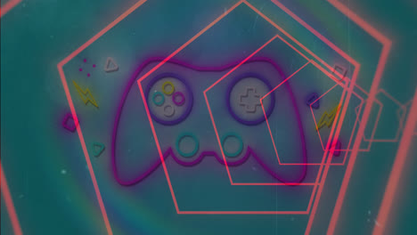 animation of tunnel with neon shapes over gamepad icon