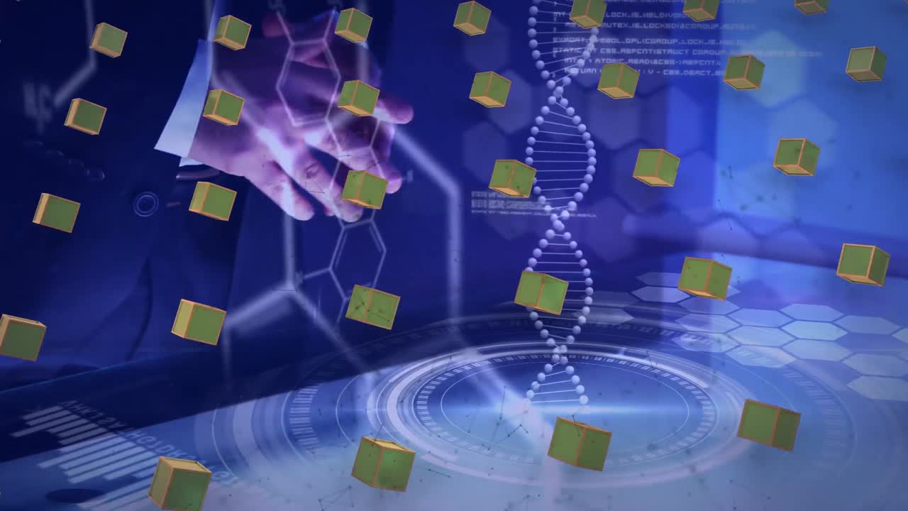 Animation of science data processing over man using technology