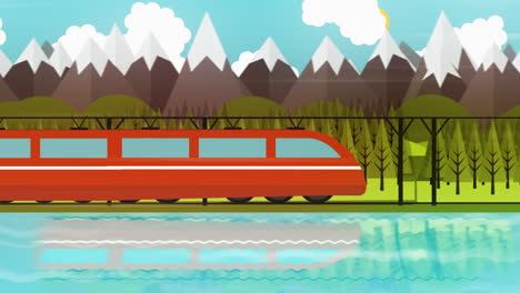 una animación de un tren y un paisaje