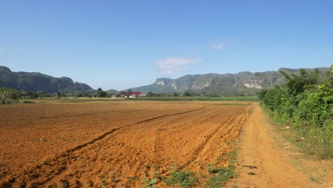 plowed land lanscape panning of viñales valley