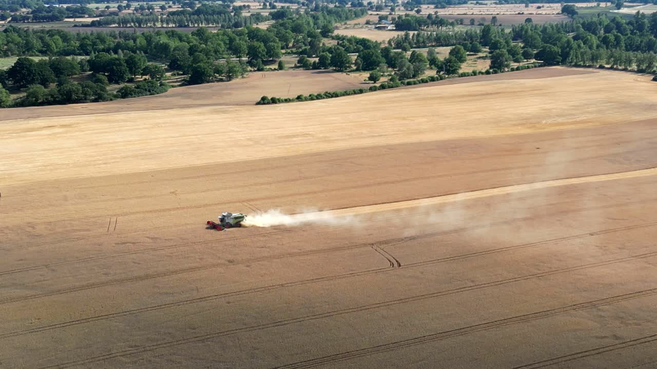 Trator agrícola colhendo culturas maduras no campo na Suécia.