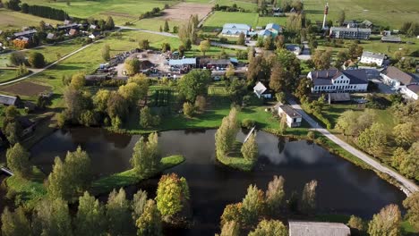 serene european countryside town of blome, latvia. aerial