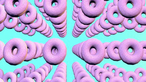 abstract colorful animation, background of bright donuts. 3d rendering