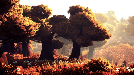 paisaje forestal de la hora dorada