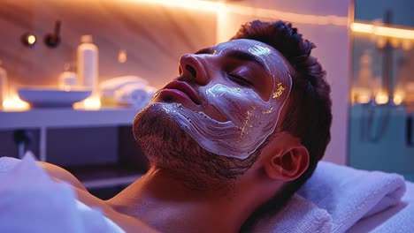 man receiving a relaxing facial mask treatment at a spa