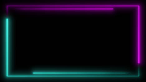 marco de neón. marco de neó abstracto animación en bucle azul y púrpura. marco de led con espacio. bucle de línea brillante.