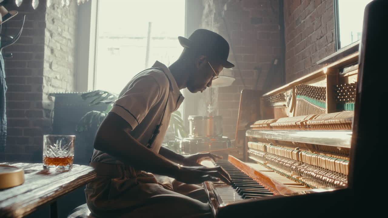 Black Jazz Pianist in Retro Style