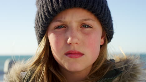 Face,-child-and-girl-at-beach-on-holiday