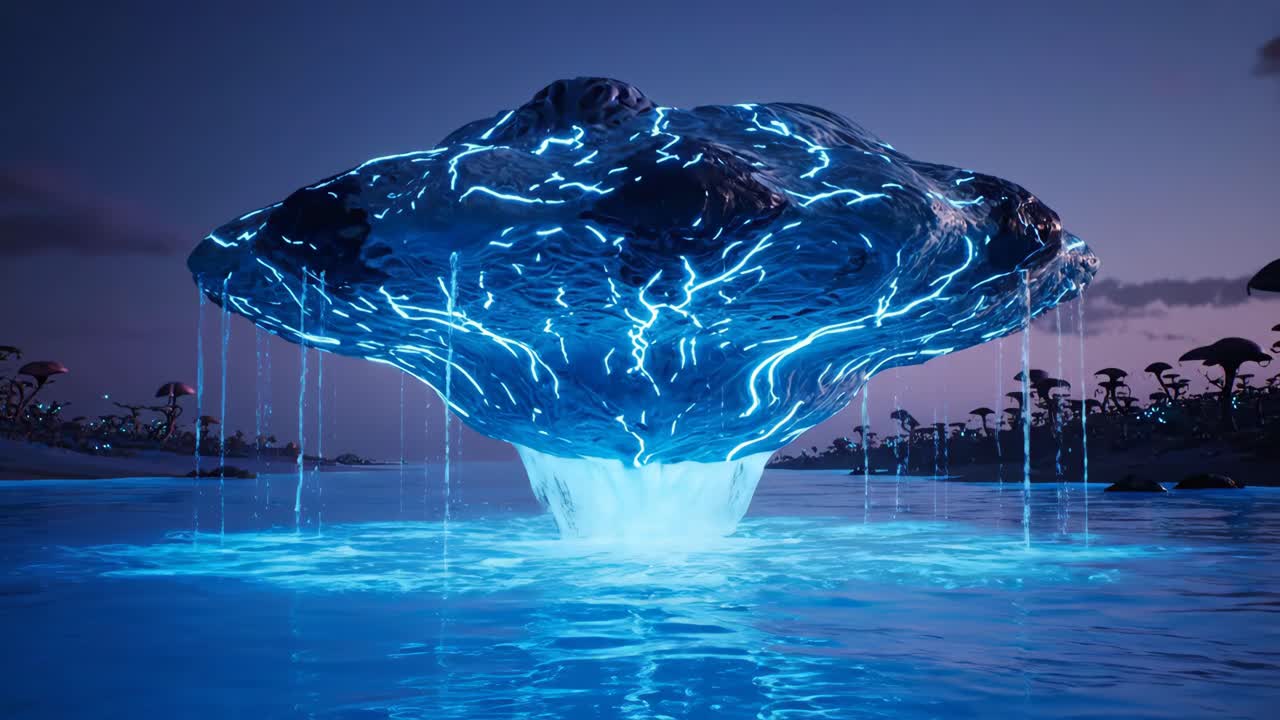 Glowing Rock on Water