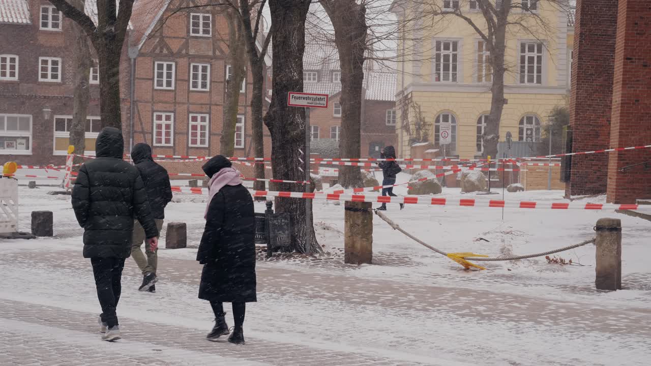 독일 북부 뤼네부르크에 있는 눈보라의 슬로우 모션 샷
