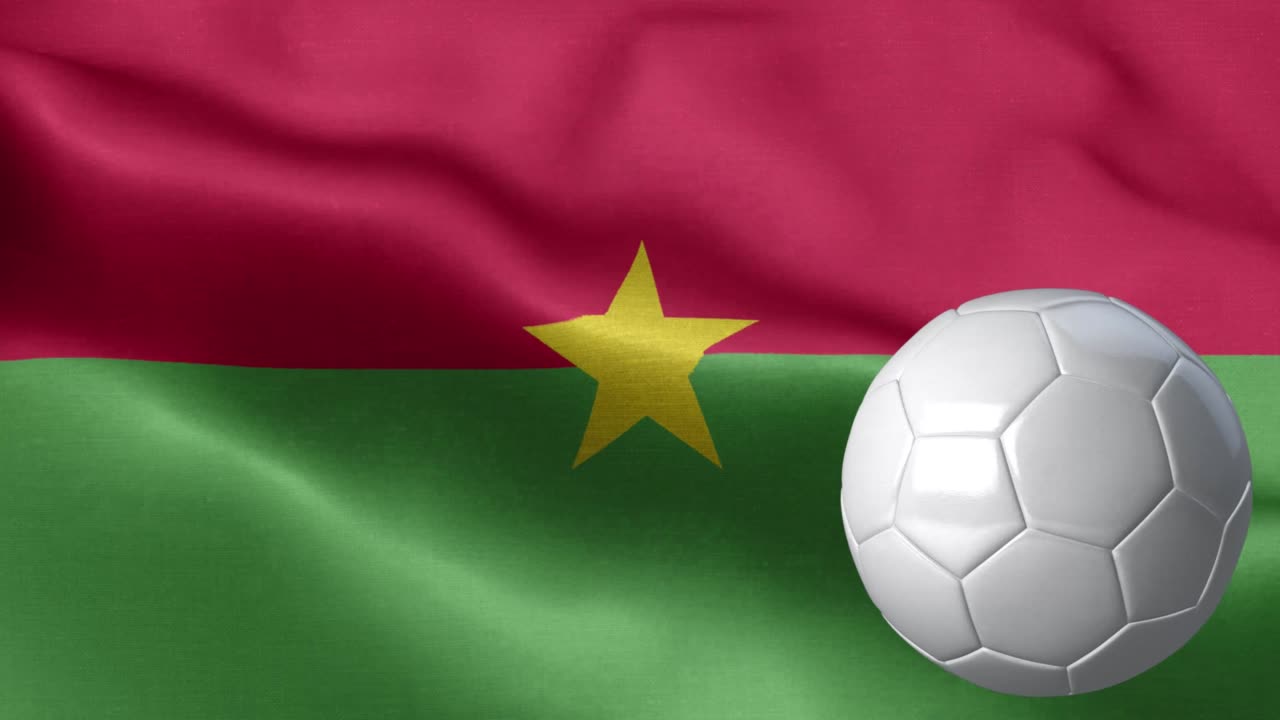 Bandiera del Burkina Faso e pallone da calcio - Bandiera del Burkina Faso ad alta definizione - Bandiera nazionale del Burkina Faso con motivo a onde, elementi ripetibili in loop - Trama del tessuto e loop infinito - Pallone da calcio e bandiera