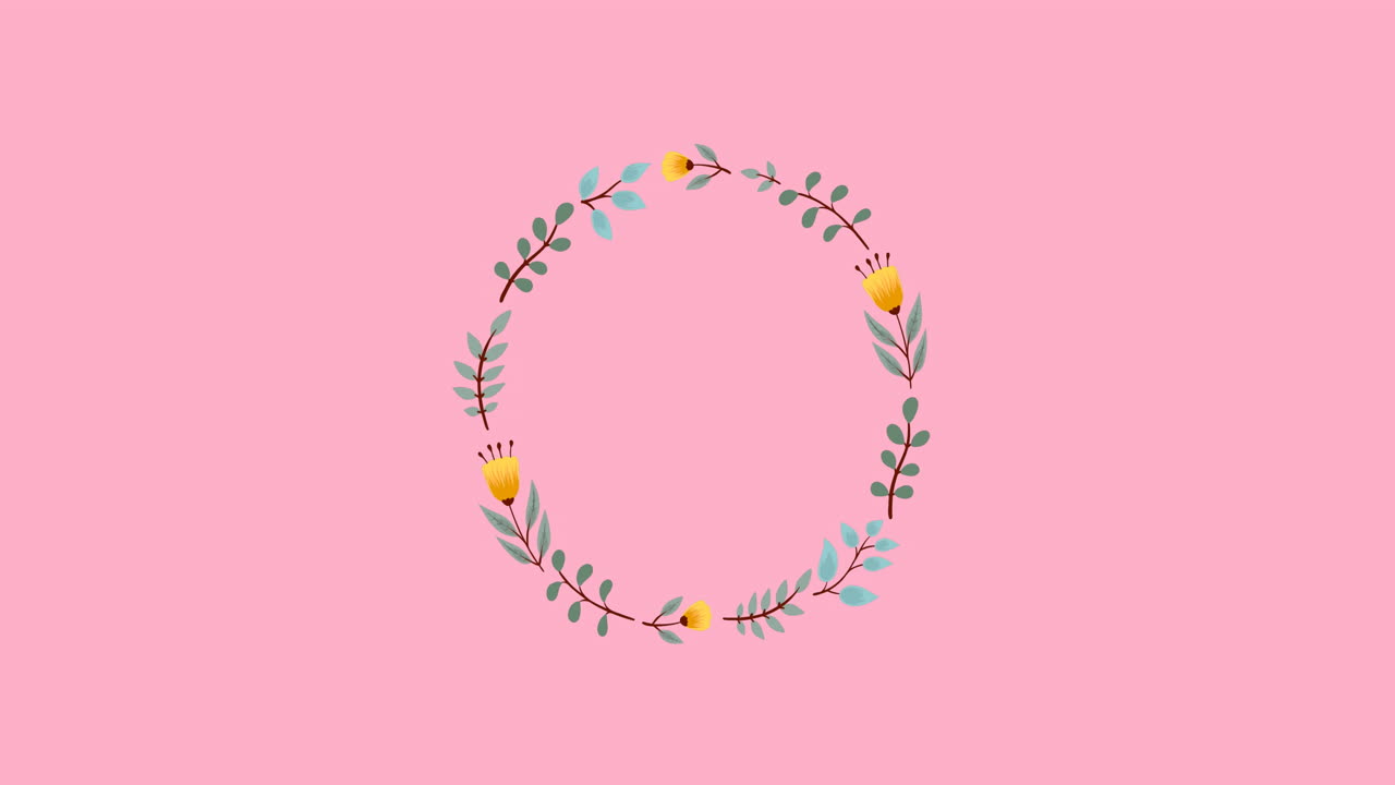 분홍색 배경에 반 ⁇ 이는 블롭과 꽃을 가진 프레임에서 판매 텍스트의 애니메이션