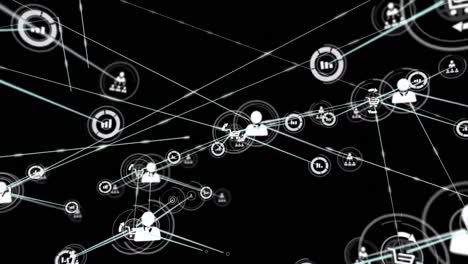 animation of network of connections with icons over black background