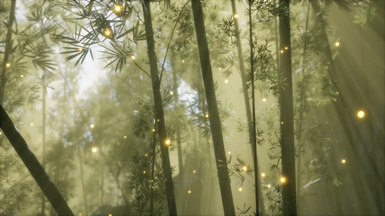 아시아 대나무 숲과 아침 안개 날씨