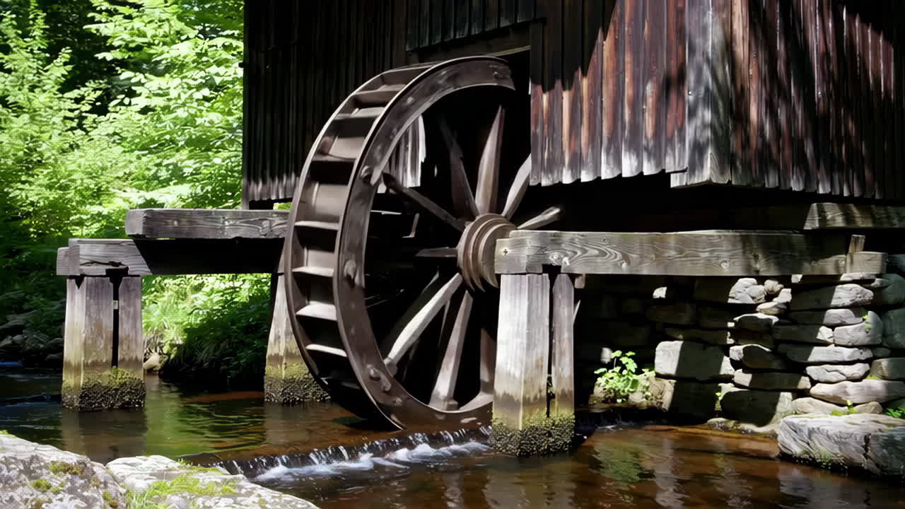 Old Wooden Water Mill by a Creek
