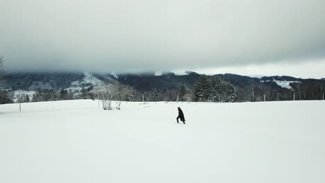 Un-Hombre-Caminando-En-La-Nieve-Con-Traje-De-Vaquero