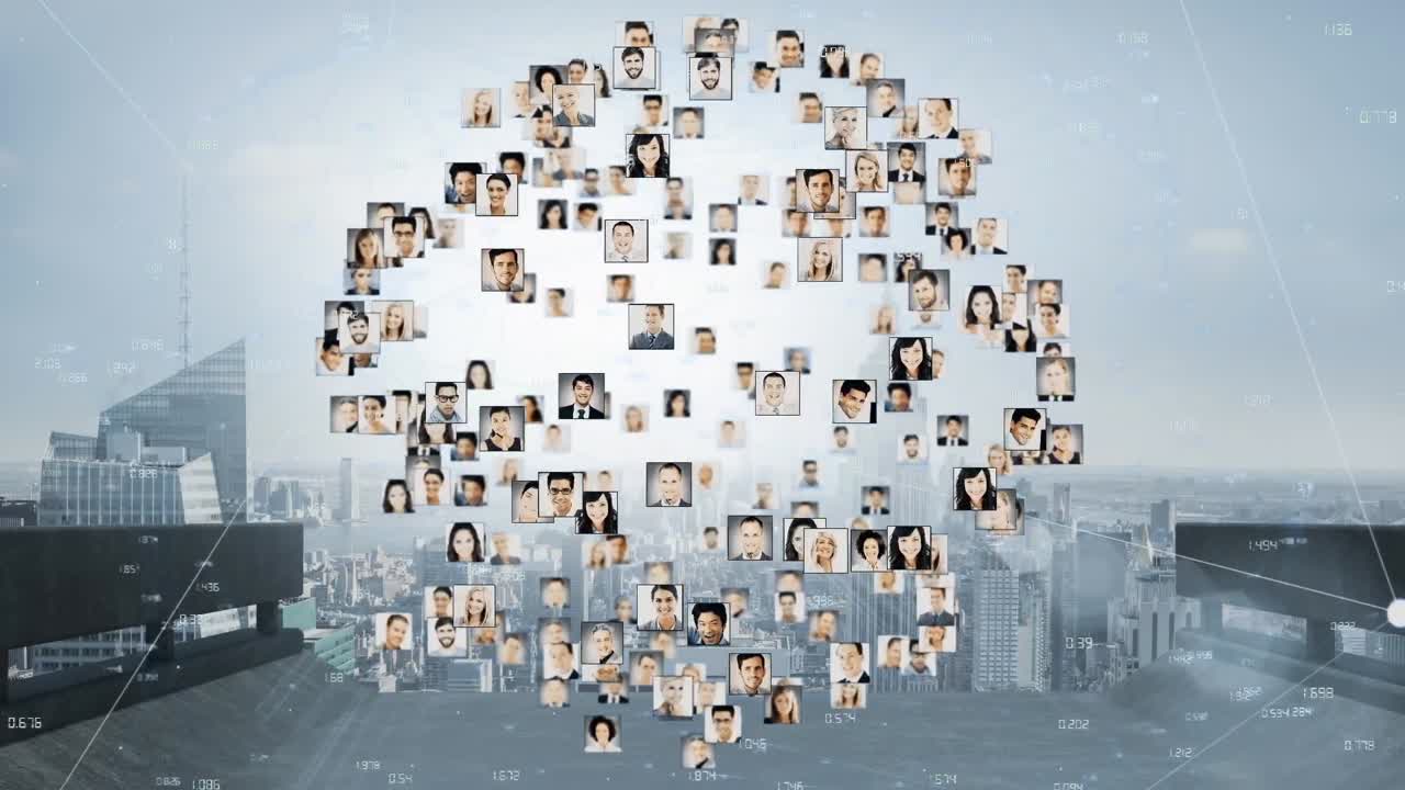 연결 네트워크 및 데이터 처리의 애니메이션 가나 심장 눈 키보드에 타이핑