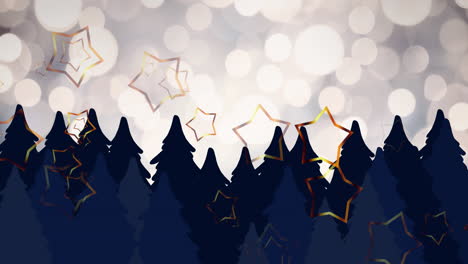 animation of stars falling over fir trees at christmas