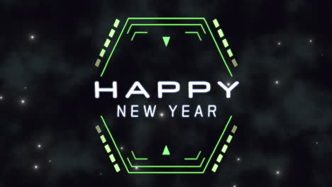 feliz año nuevo con elementos de piel y líneas de neón