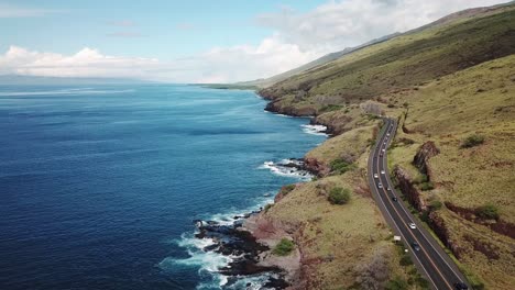 aerial view of coastal highway with traffic in maui, hawaii