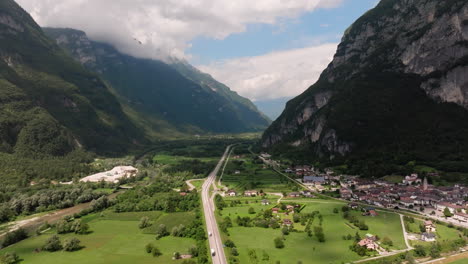 aerial view of a valley with mountains