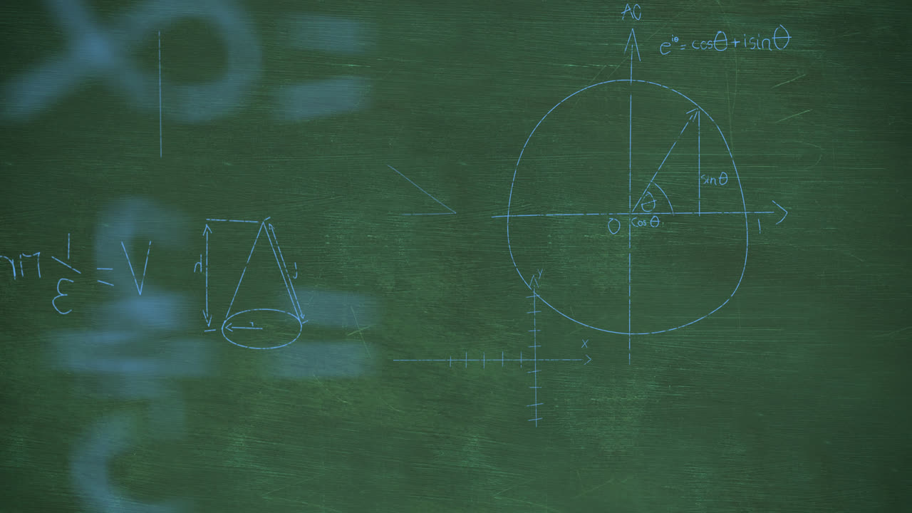그린보드에 대한 수학적 방정식과 다이어그램의 애니메이션