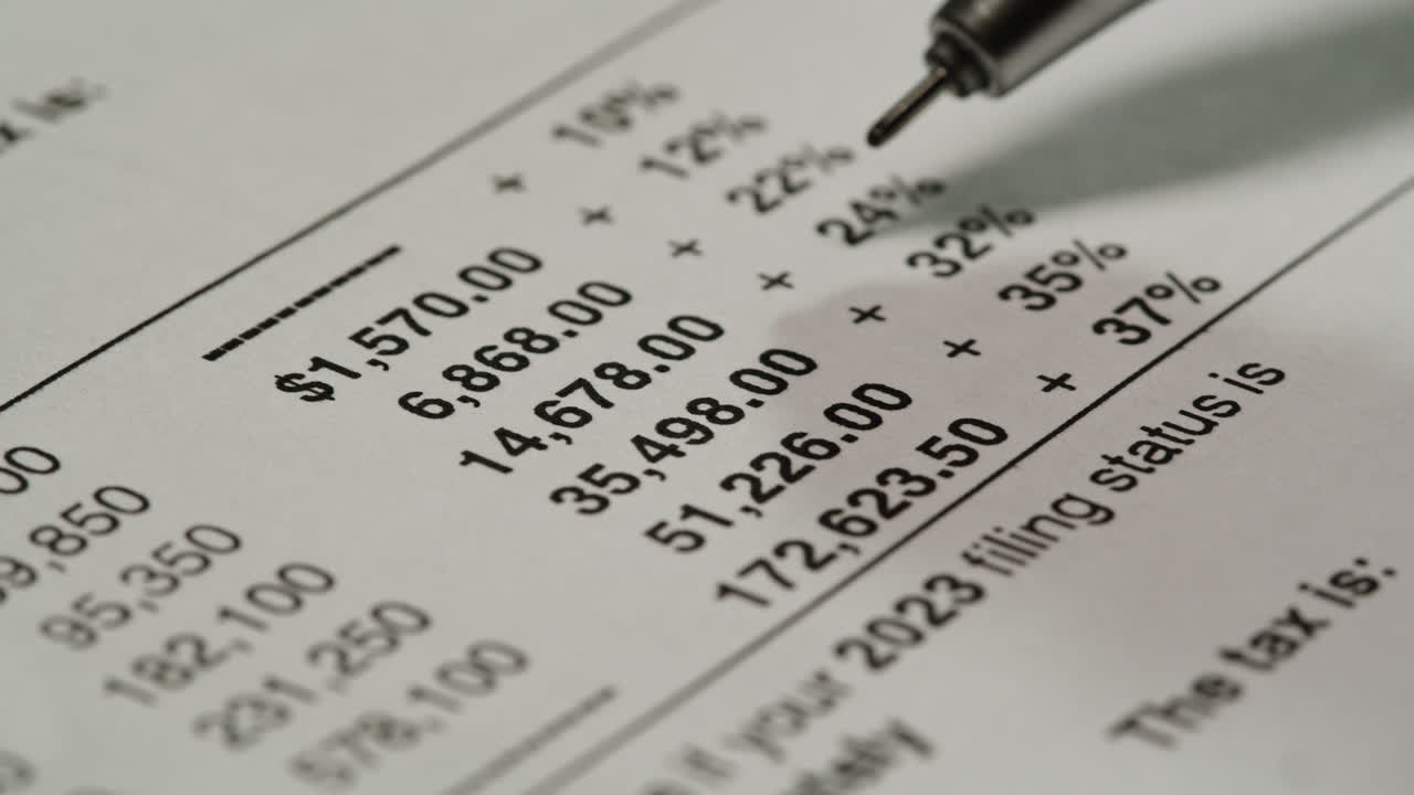 Close-up of Pen Highlighting Tax Percentages on a Financial Document