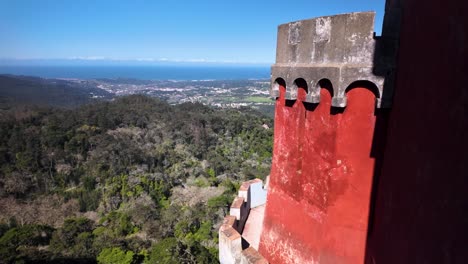 slowmotion view of pena palace tower with ocean backdrop