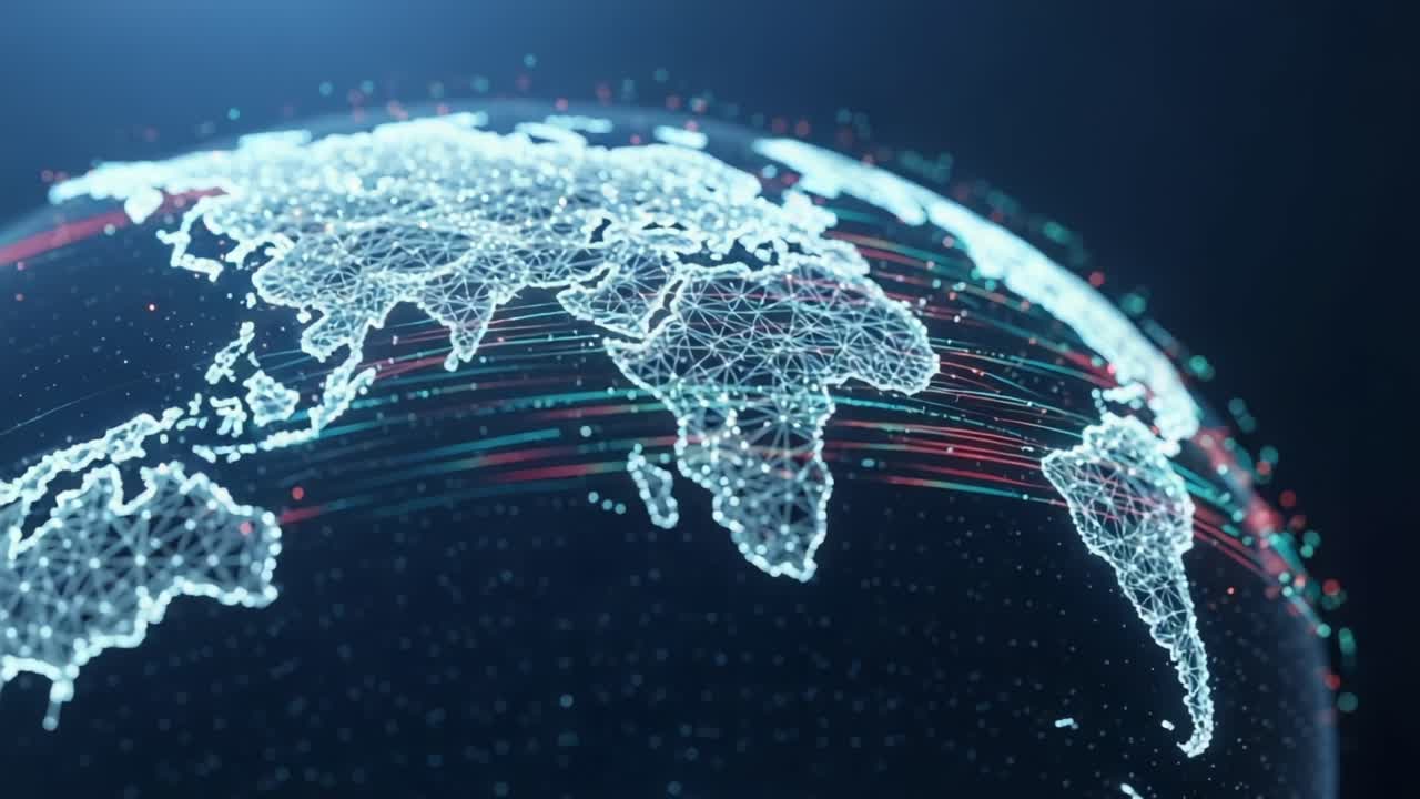 A Stunning Visualization of Global Connectivity and Data Flow Across Continents, Showcasing the Interconnectedness of World Regions Through Technological Innovation