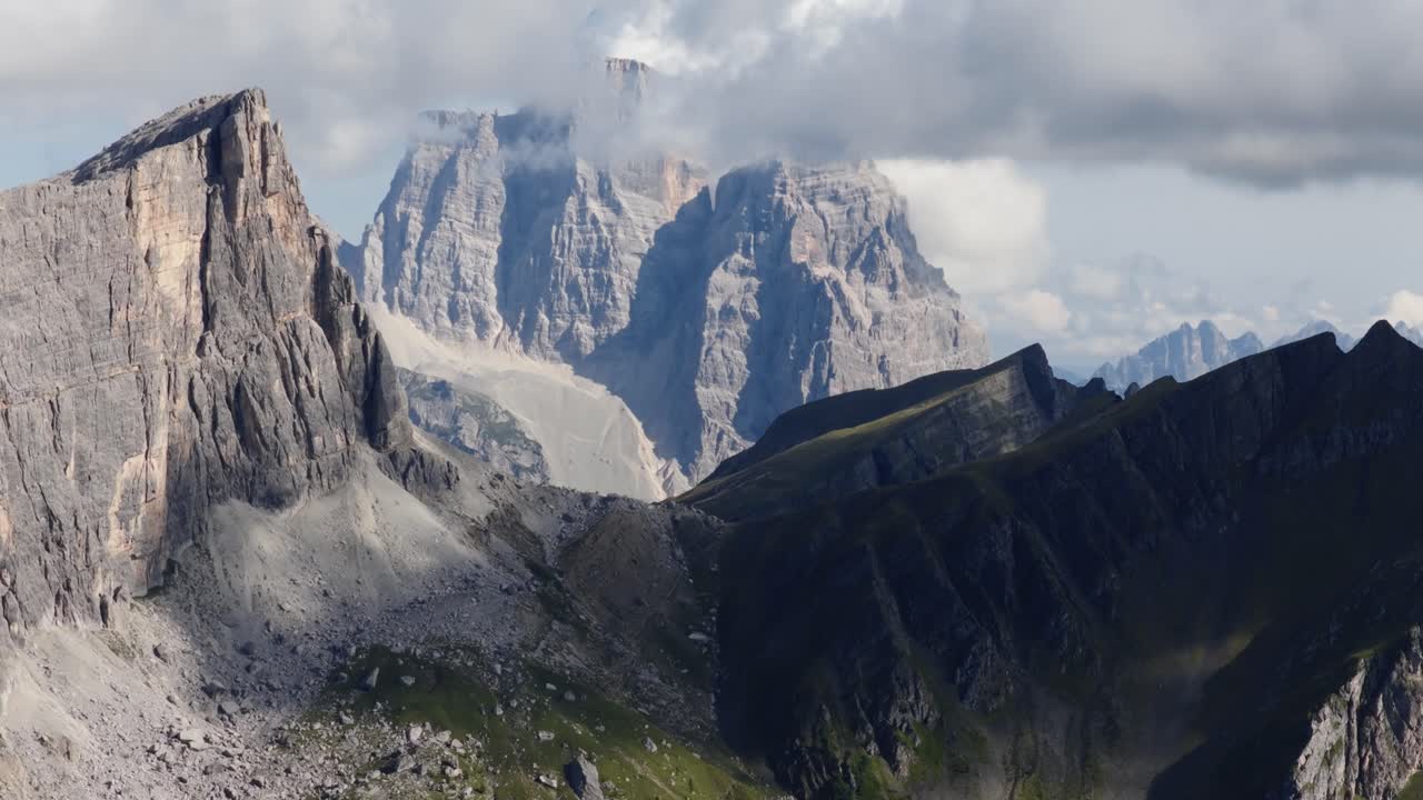 Aerial view of majestic Dolomites, Monte Pelmo under a cloudy sky