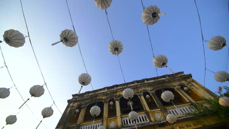 panning shot of traditional lanterns overhead