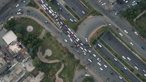 Aerial-Shot-Of-Cars-In-Rush-Hour-Grid-Lock-On-Busy-Urban-Highway