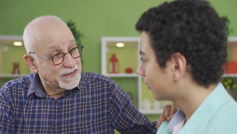 The-old-grandfather-gives-advice-to-his-curious-grandson-by-telling-his-past-memories.