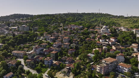 istanbul turkey aerial v88 cinematic low level drone flyover merkez neighborhood beykoz district, fly around mosque capturing residential cityscape and bosphorus - shot with mavic 3 cine - july 2022