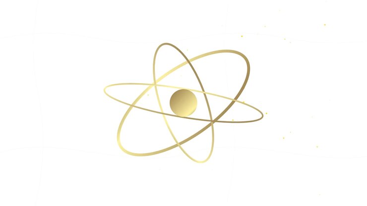 Golden Atom Model Rotating on White Background